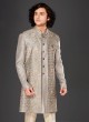 Silk Fabric Jacket Style Indowestern In Grey Color